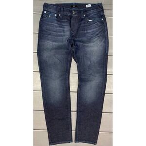 True Religion Rocco Relaxed Skinny‎ Jeans Mens 34x33 Dark Wash Moto Stretch